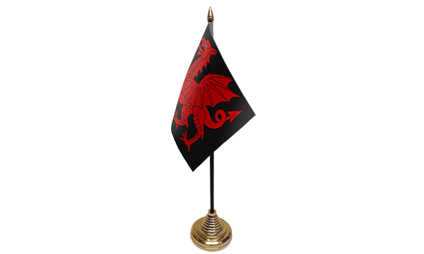 Welsh Dragon Black Table Flags